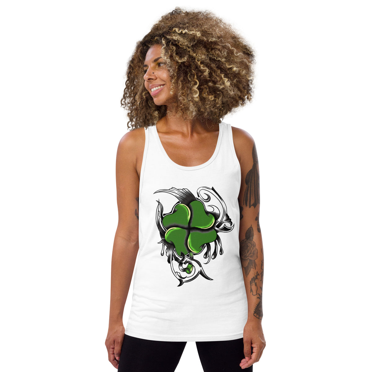 Lucky four leaf clover tank top with elegant filigree design Irish art